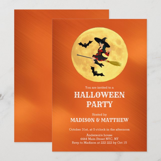 Luna Con Invitación A Brujas Y Bats (Anverso / Reverso)