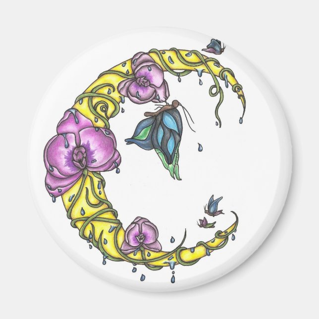 Luna con orquídeas y mariposas imán (Frente)