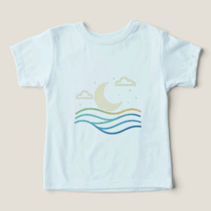 Luna Cute y olas – Diseño minimalista nocturno par