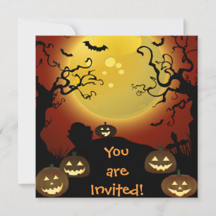 Luna de Halloween, calabazas murmuran invitación