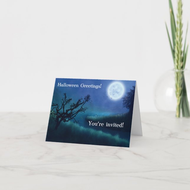 Luna de Halloween de noche en tonos azules y verde (Anverso)