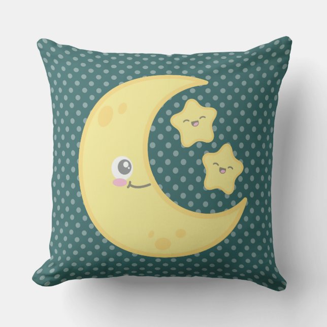 Luna de Kawaii y Cojín decorativo de estrellas (Anverso)