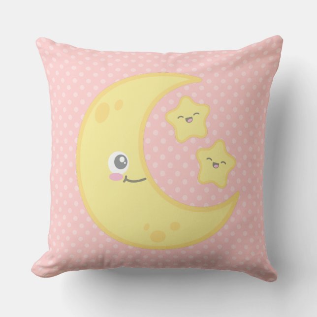 Luna de Kawaii y Cojín decorativo de estrellas (Anverso)