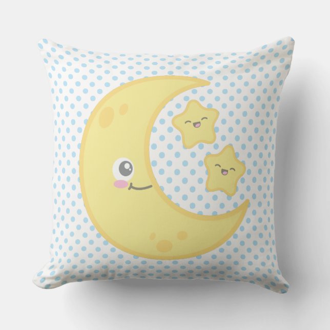 Luna de Kawaii y Cojín decorativo de las estrellas (Anverso)