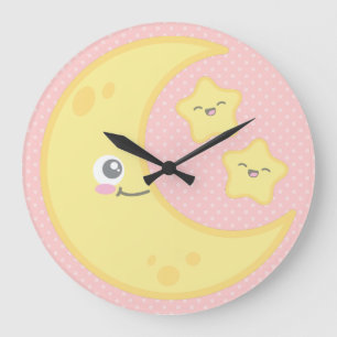 Luna de Kawaii y el reloj de pared de estrellas