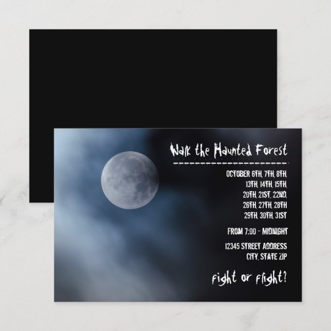 Luna de la noche - Invitación de bosque embrujado  (Anverso / Reverso)