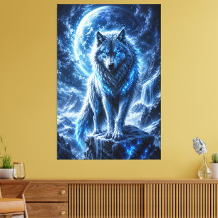 Luna de Lobo Helado Fantasía Impresión en Lienzo