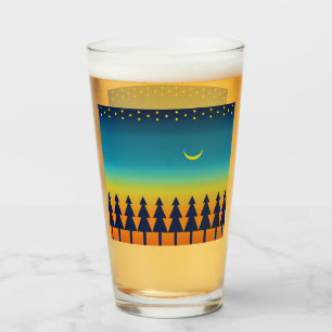 Luna de los pinos de la puesta del sol del