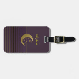 Luna de oro y conejo en etiqueta maleta morada