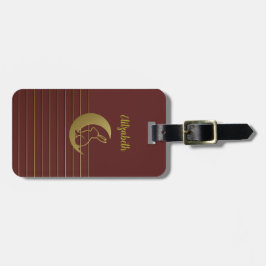 Luna de Oro y Conejo en una etiqueta roja profunda