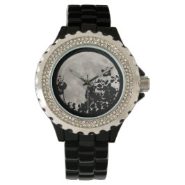 Luna de reloj de pulsera con hojas negras