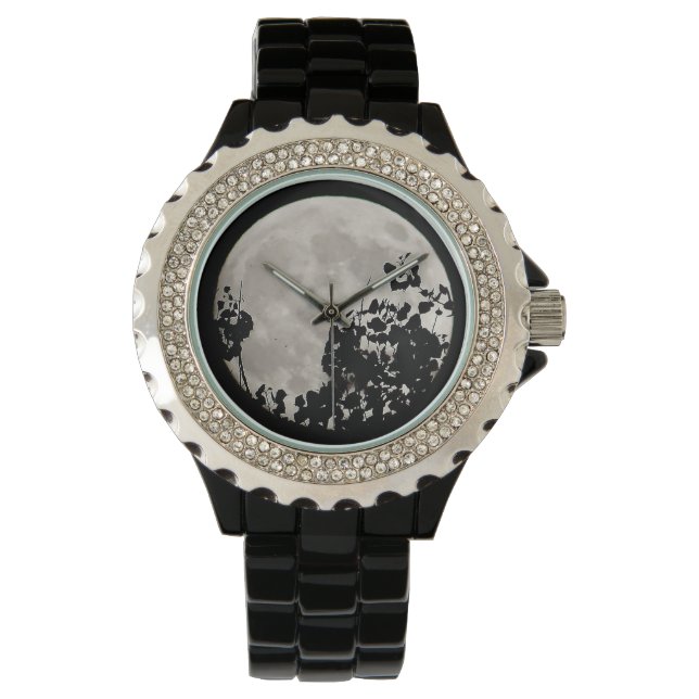 Luna de reloj de pulsera con hojas negras (Anverso)