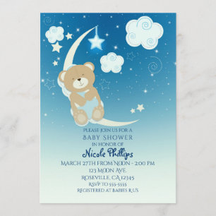Luna del oso de peluche y invitaciones de Baby