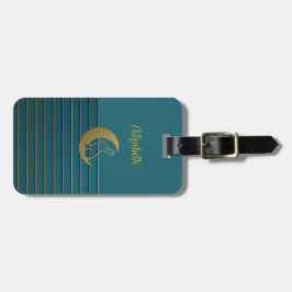 Luna dorada y conejo en etiqueta de equipaje Verde