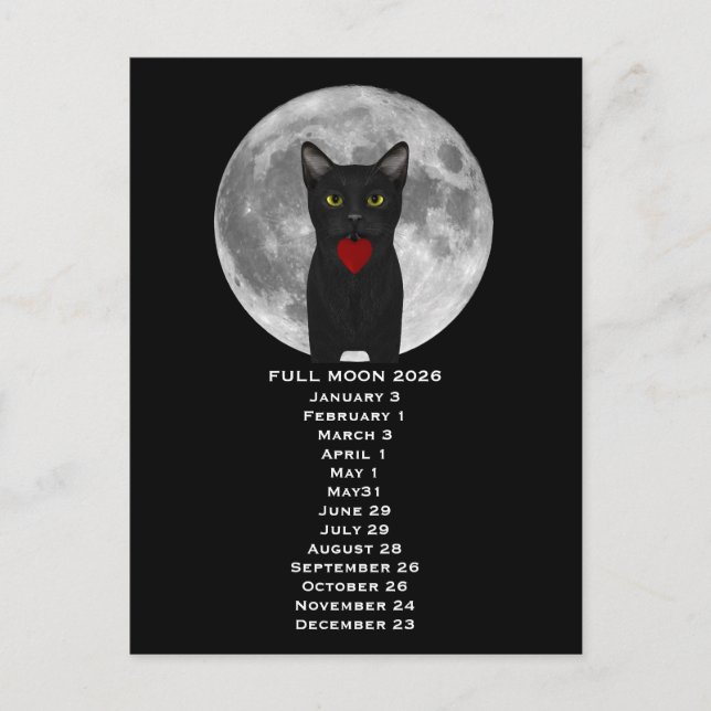 Luna Llena Gato 2026 Tarjeta Postal (Anverso)