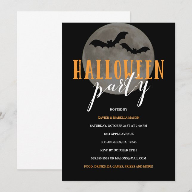 Luna llena | Invitación a la fiesta de Halloween (Anverso / Reverso)