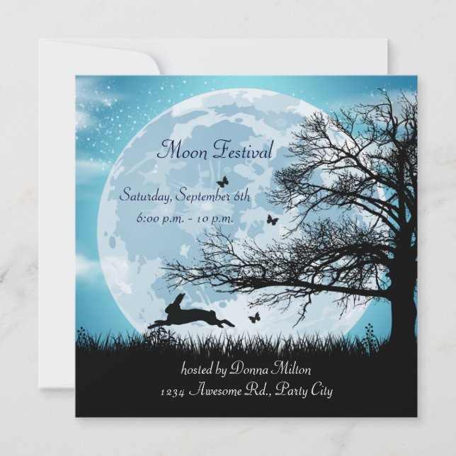 Luna mística con invitación de silueta de conejo (Anverso)