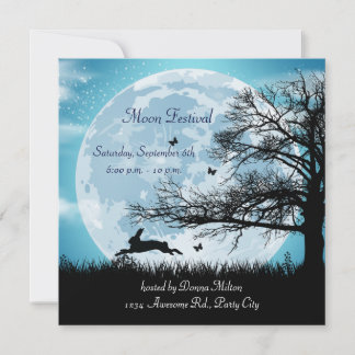 Luna mística con invitación de silueta de conejo