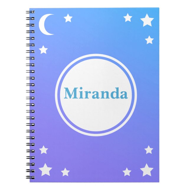 Luna púrpura azul y cuaderno espiral de las (Frente)