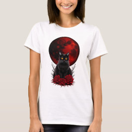 Luna roja gótica y camiseta de gato negro