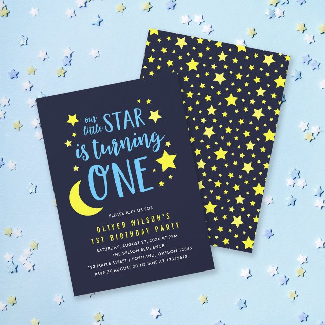 Luna y Estrellas Amarillas Azules Invitación de pr (Subido por el creador)
