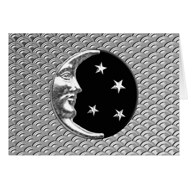 Luna y estrellas Art Deco - Negro y Plata (Anverso (Horizontal))
