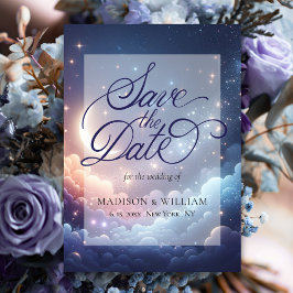 Luna y estrellas celestes guardan la tarjeta de fe