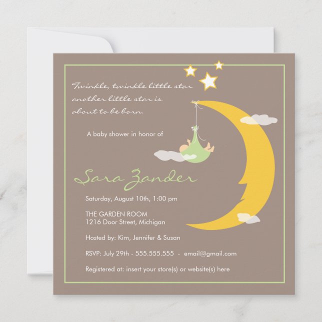 Luna y estrellas de la invitación de Baby Shower (Anverso)