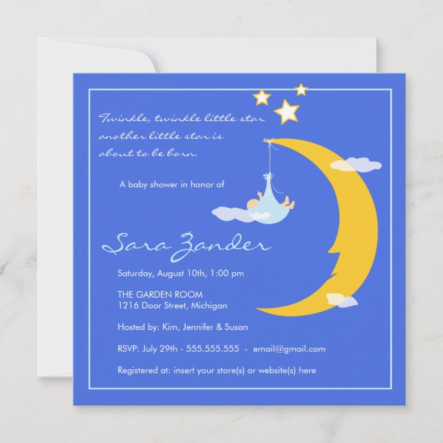 Luna y estrellas de la invitación de Baby Shower (Anverso)