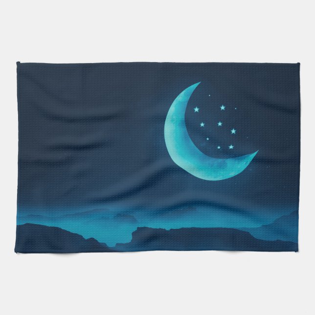Luna y Montañas del Cuartel Azul | paño de cocina (Horizontal)