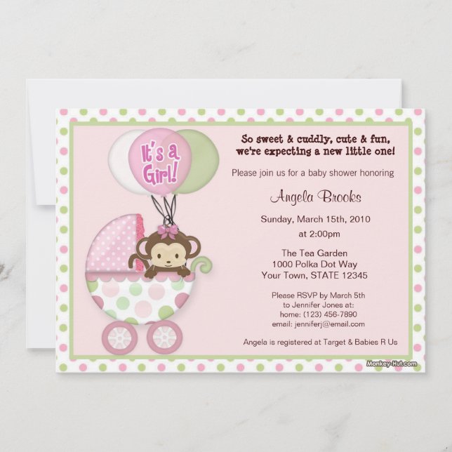 Lunar del verde del rosa de la invitación de Baby (Anverso)