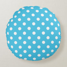 Lunares Blancos en Almohada Redonda Azul Acuático