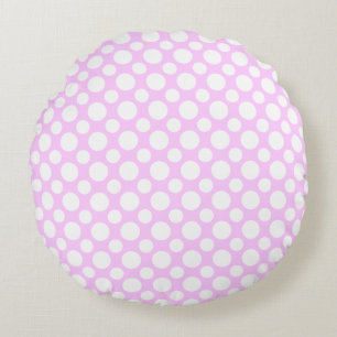 Lunares Blancos en Almohada Redonda Rosa