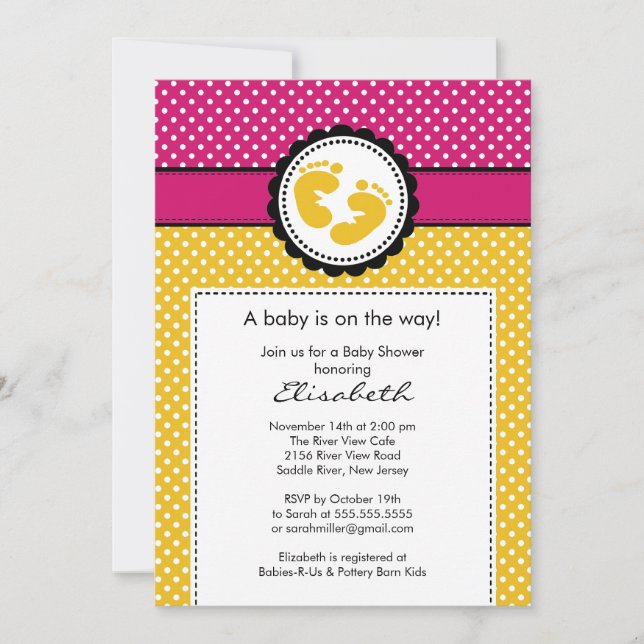 Lunares del amarillo de la invitación de Baby (Anverso)