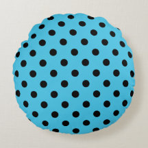 Lunares Negros en Almohada Redonda Aqua Azul