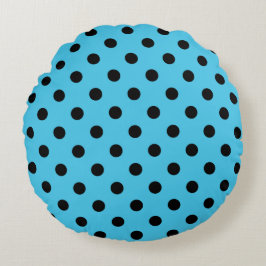 Lunares Negros en Almohada Redonda Aqua Azul