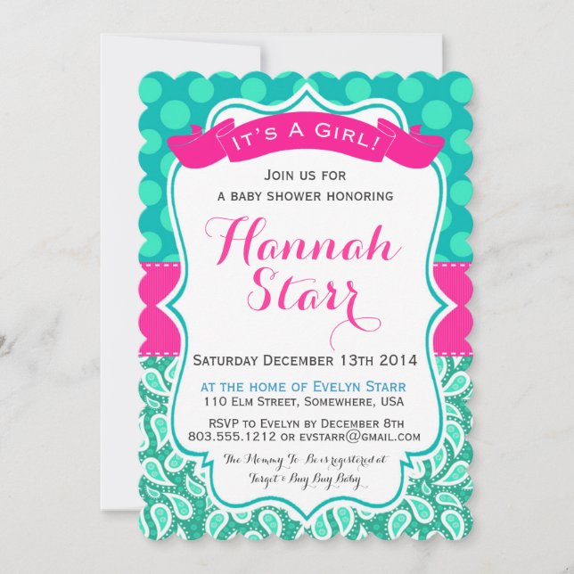 Lunares y invitación de Paisley Baby Shower (Anverso)