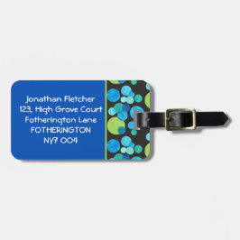 Lunas azules brillantes, etiqueta de equipaje, azu