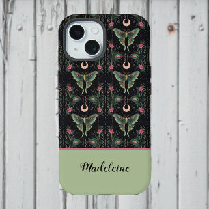 Lunas Moths Verde Salvia Flores Rosa Luna Monogram