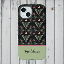 Lunas Moths Verde Salvia Flores Rosa Luna Monogram