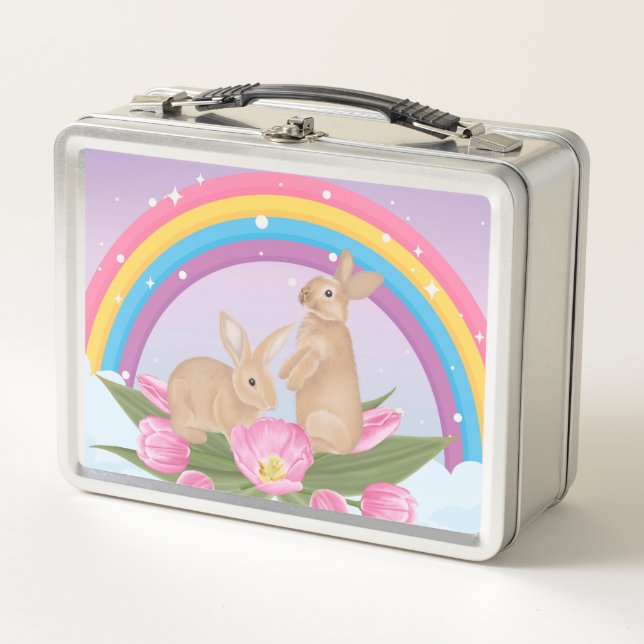 Lunch Box con arco iris y conejillos (Anverso)
