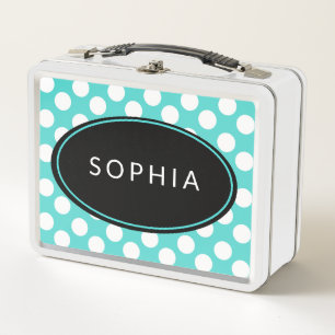 Lunchbox de puntos de polka Verde azulado y blanco
