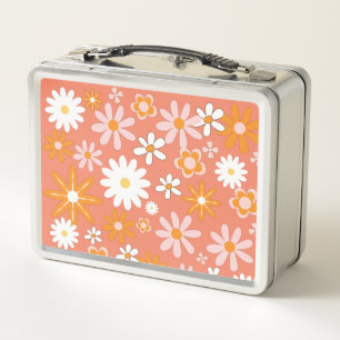 Lunchbox Metalizado de flores retro de los años 19