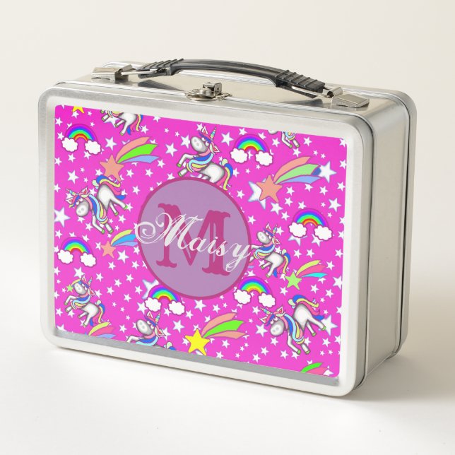 Lunchbox Metalizado de unicornio personalizado (Anverso)