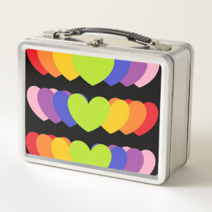 Lunchbox Metalizado retro con corazón arcoiris 