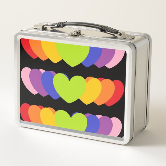 Lunchbox Metalizado retro con corazón arcoiris  (Anverso)