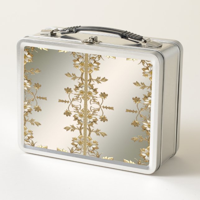Lunchbox Ornate de Oro Floral Blanco (Anverso)