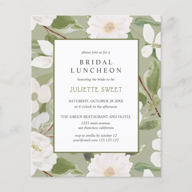 Luncheon de novia | Flores blancas hojas verdes (Anverso)