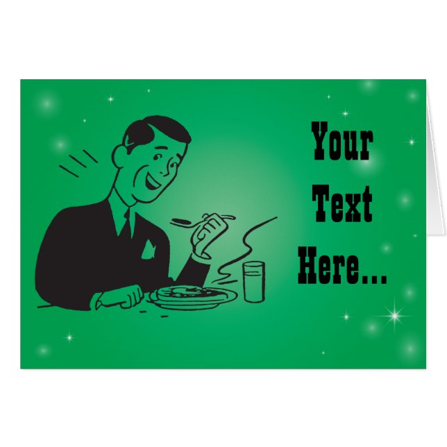 Lunchtime Man Eats Meal Retro Vintage Template (Anverso (Horizontal))