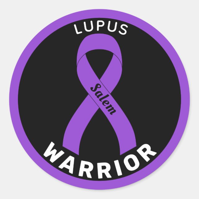 Lupus Warrior Ribbon Black Round Pegatina (Anverso)